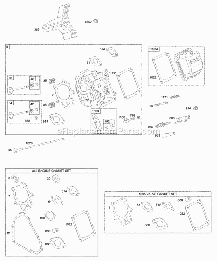 Cylinder Head Gasket Set - Engine Gasket Set - Valve Valves Diagram and Parts List for 20A412-0007-E1  Briggs and Stratton Engine